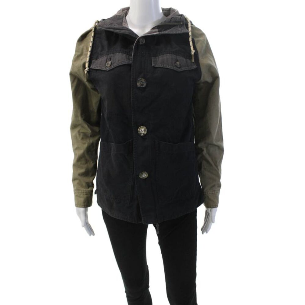 ZANEROBE Womens Long Sleeve Button Up Lined Hood Jacket Gray Size S